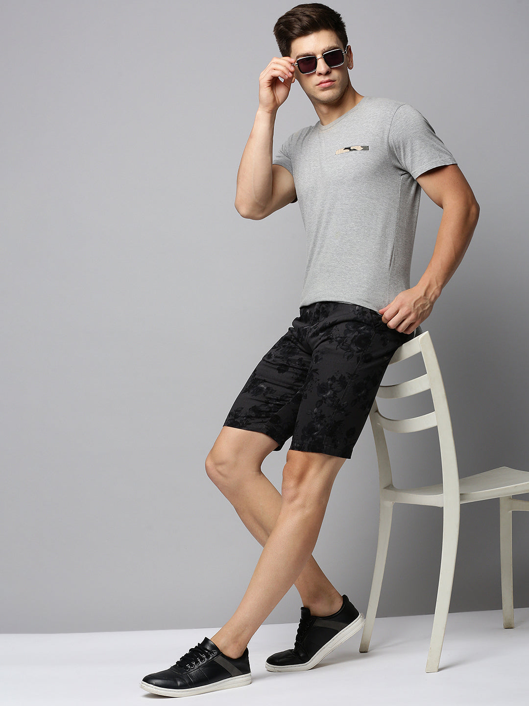 Men Grey Printed Casual Shorts