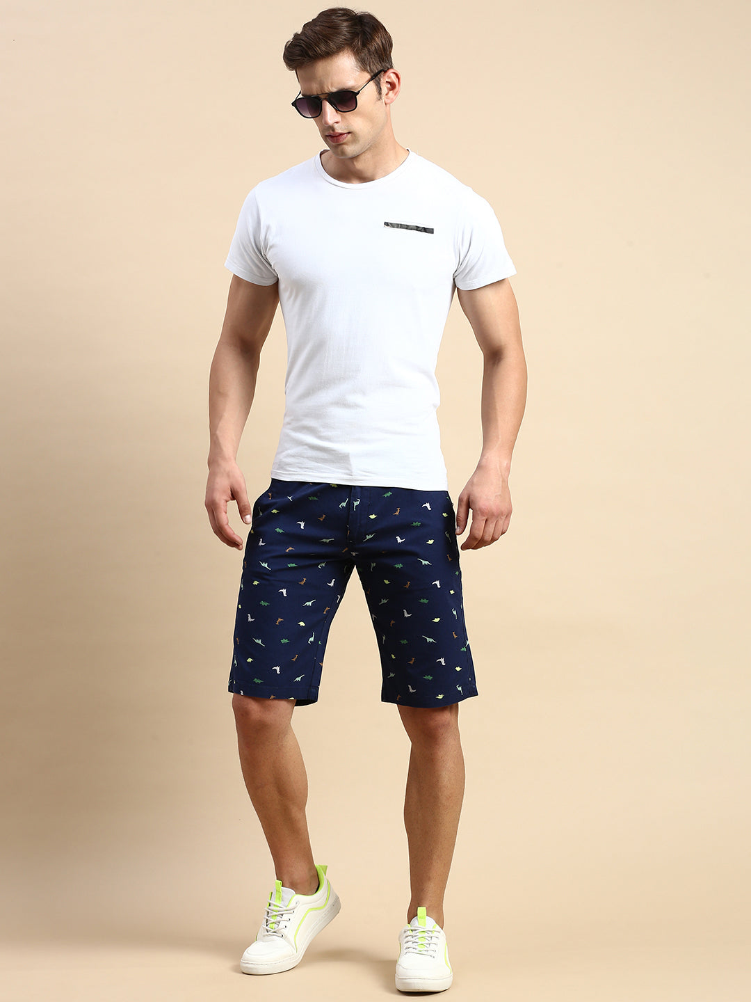 Men Navy Printed Casual Shorts