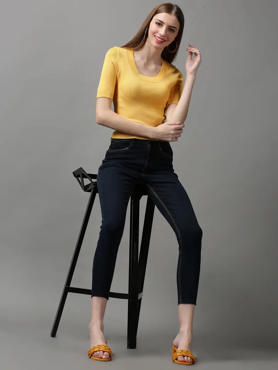 Women's Yellow Solid Top