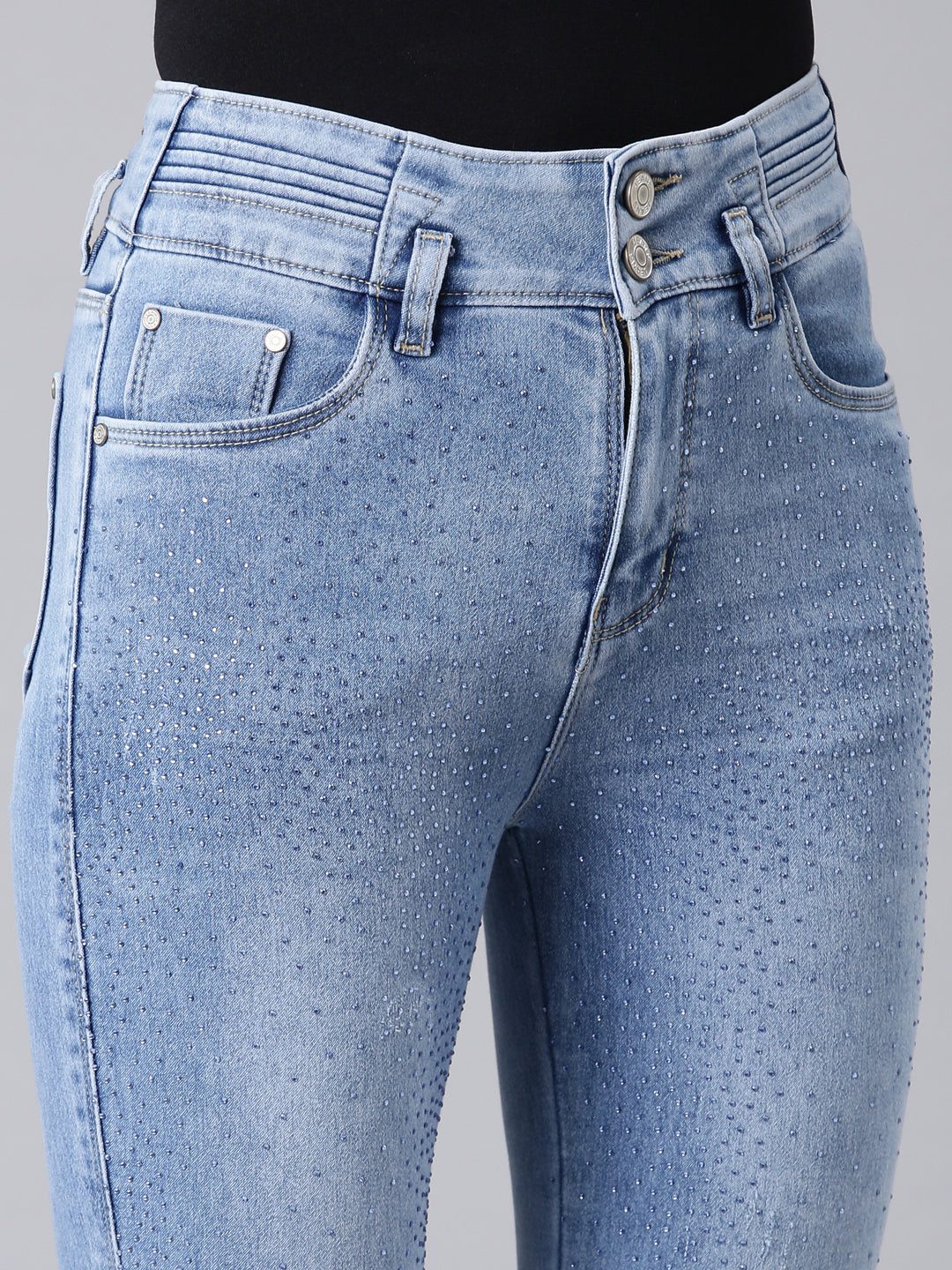 Women Blue Solid Straight Fit Denim Jeans