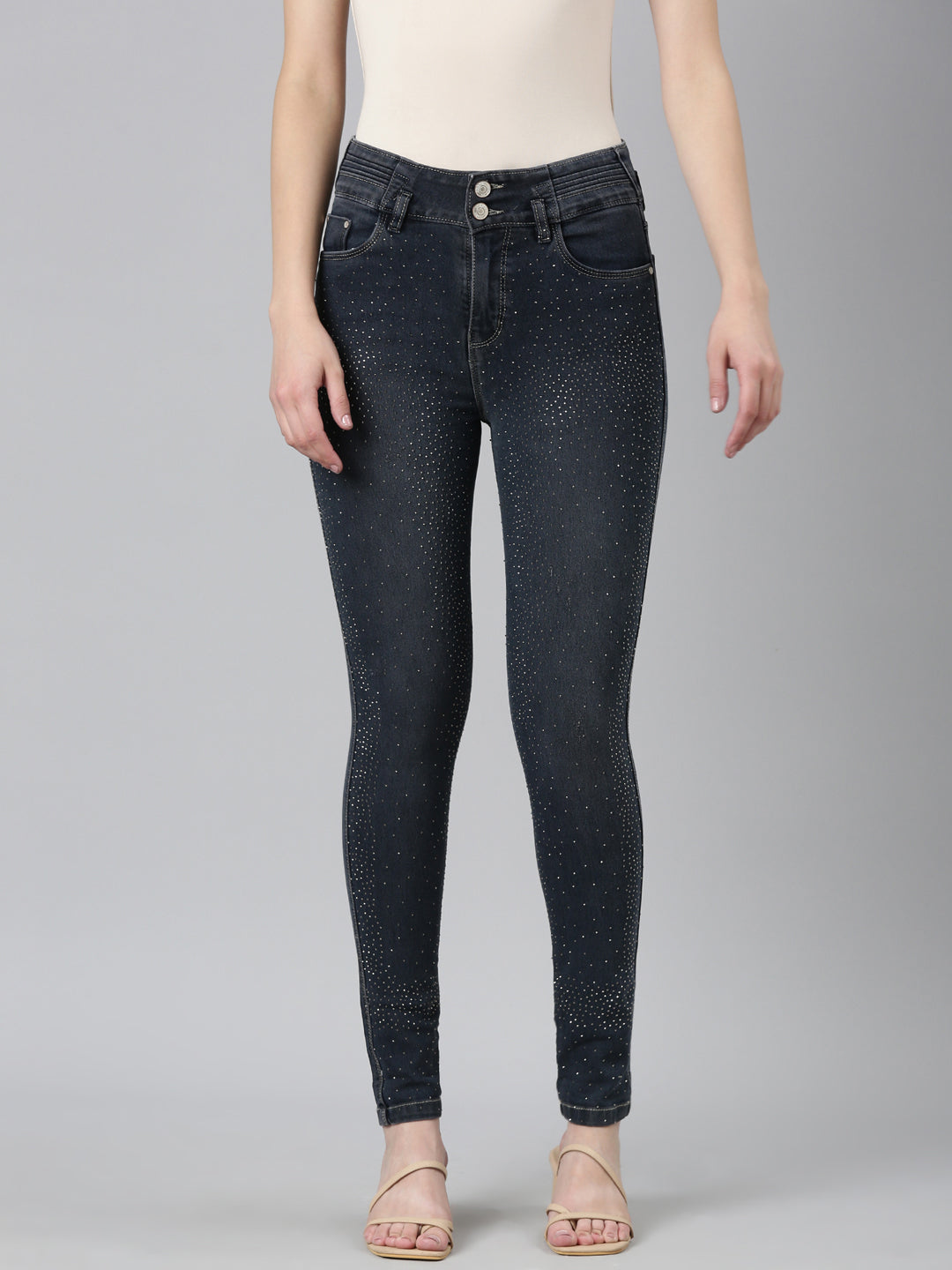 Women Grey Solid Straight Fit Denim Jeans