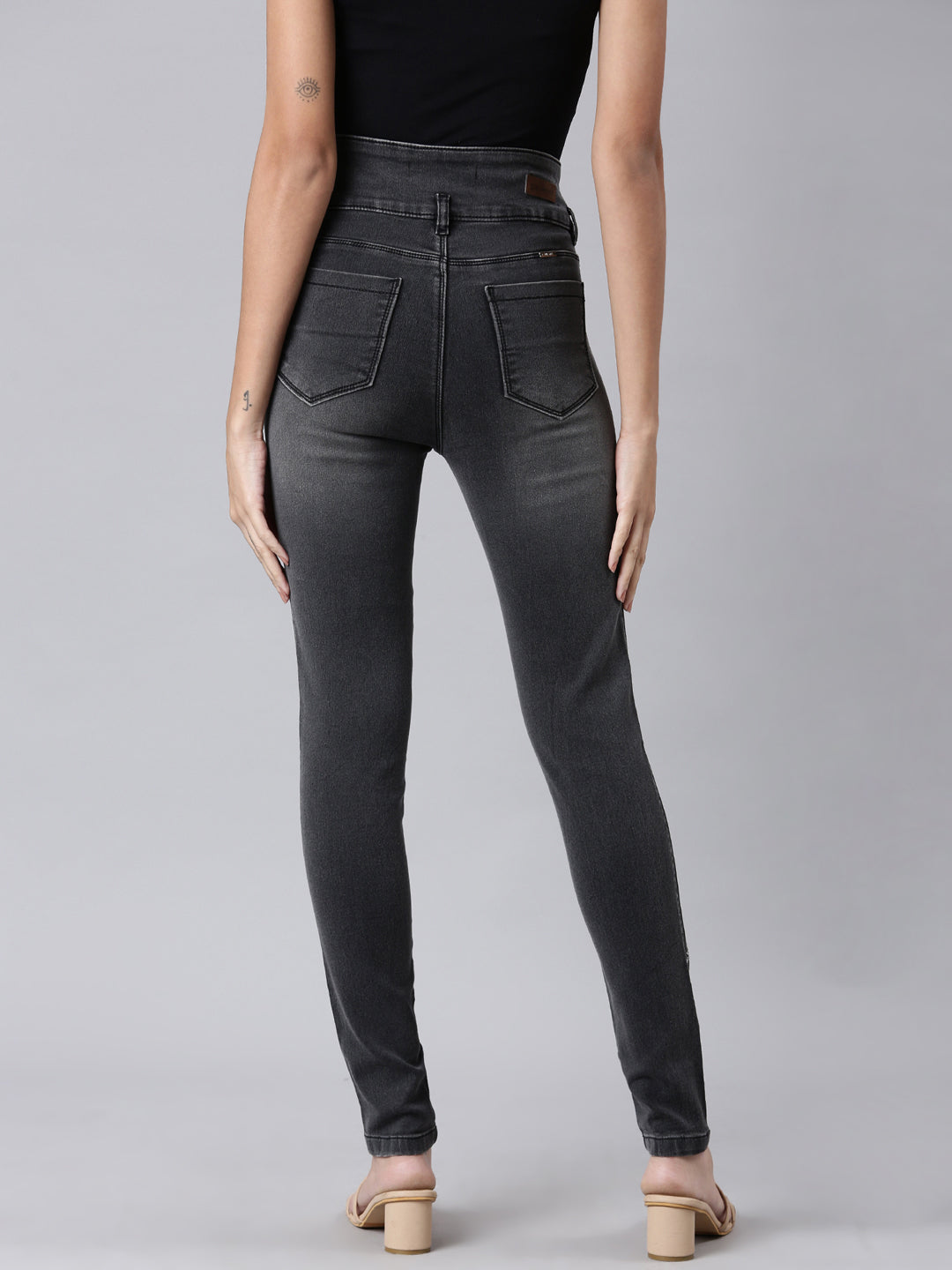 Women Grey Embellished Skinny Fit Denim Jeans