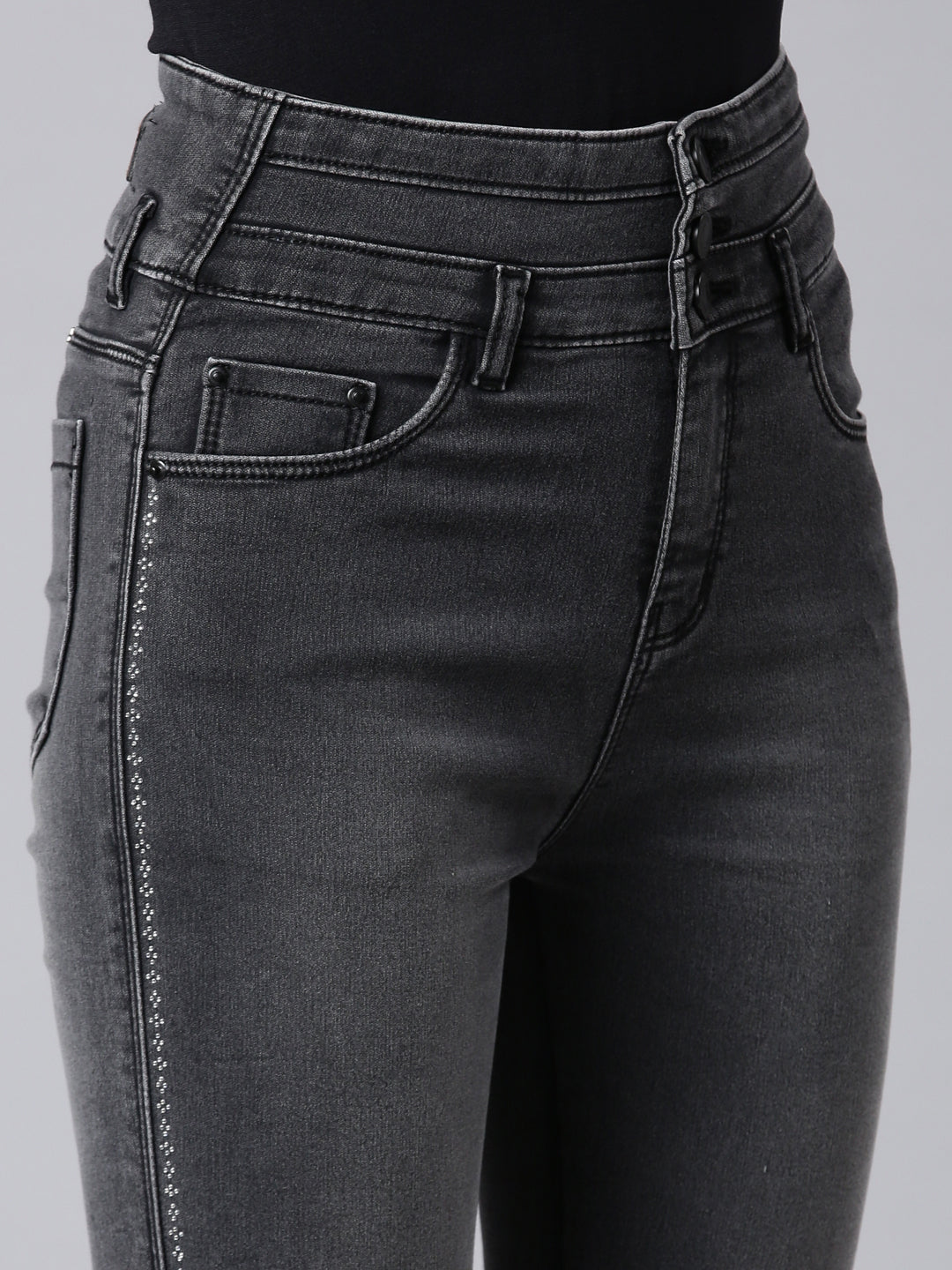 Women Grey Embellished Skinny Fit Denim Jeans