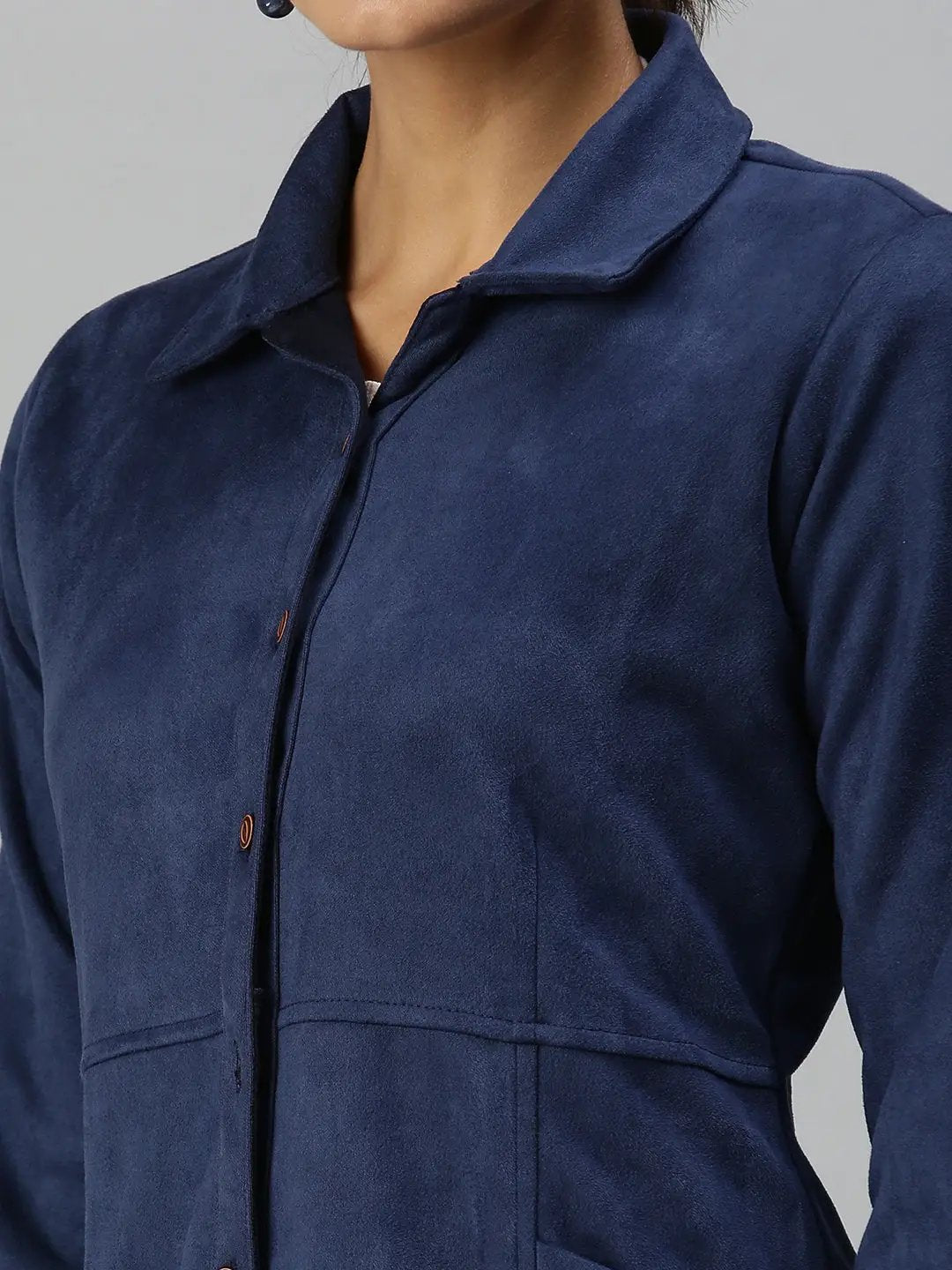 Women's Blue Solid Duster Jacket