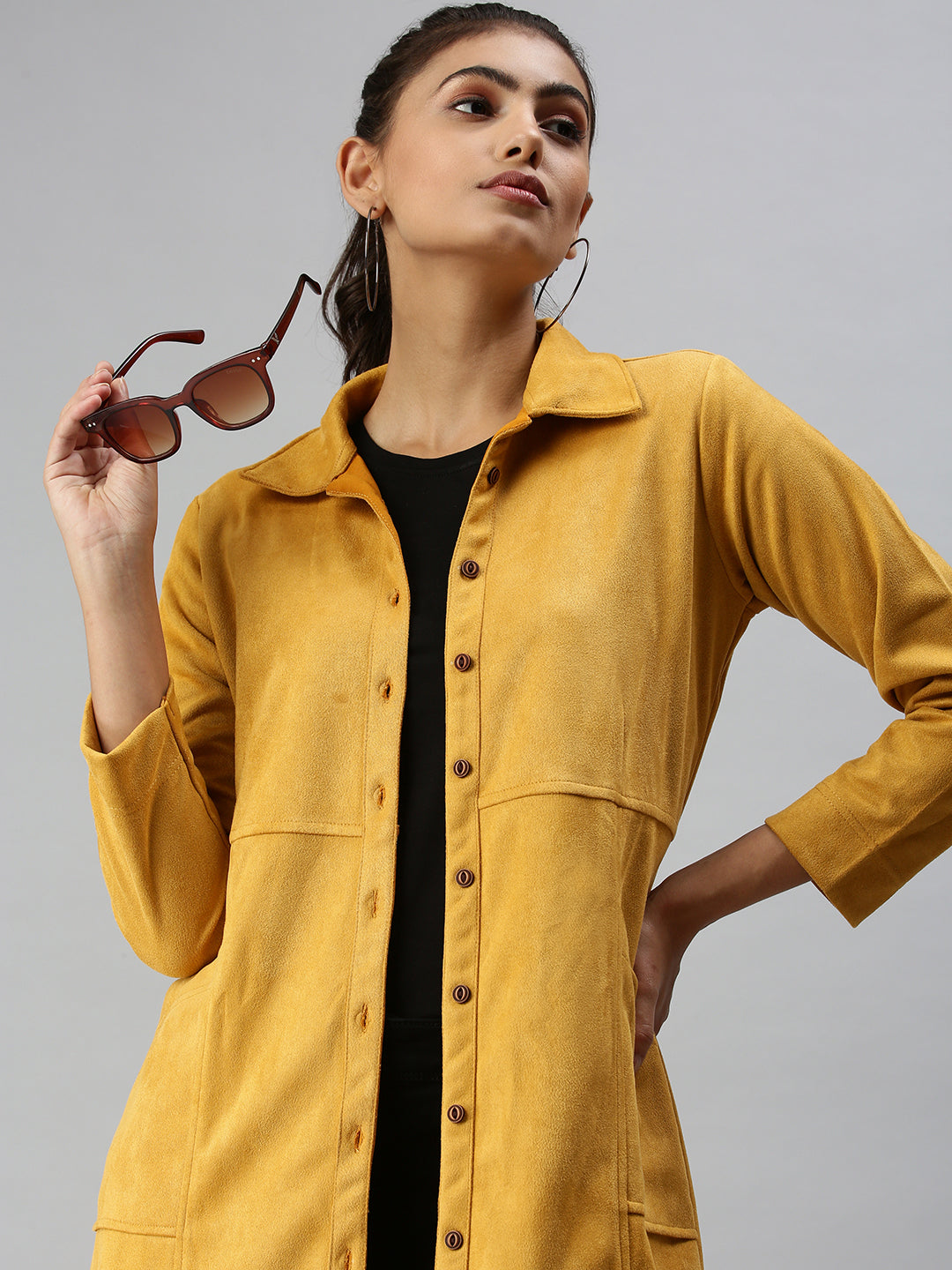 Women's Mustard Suede Overcoat