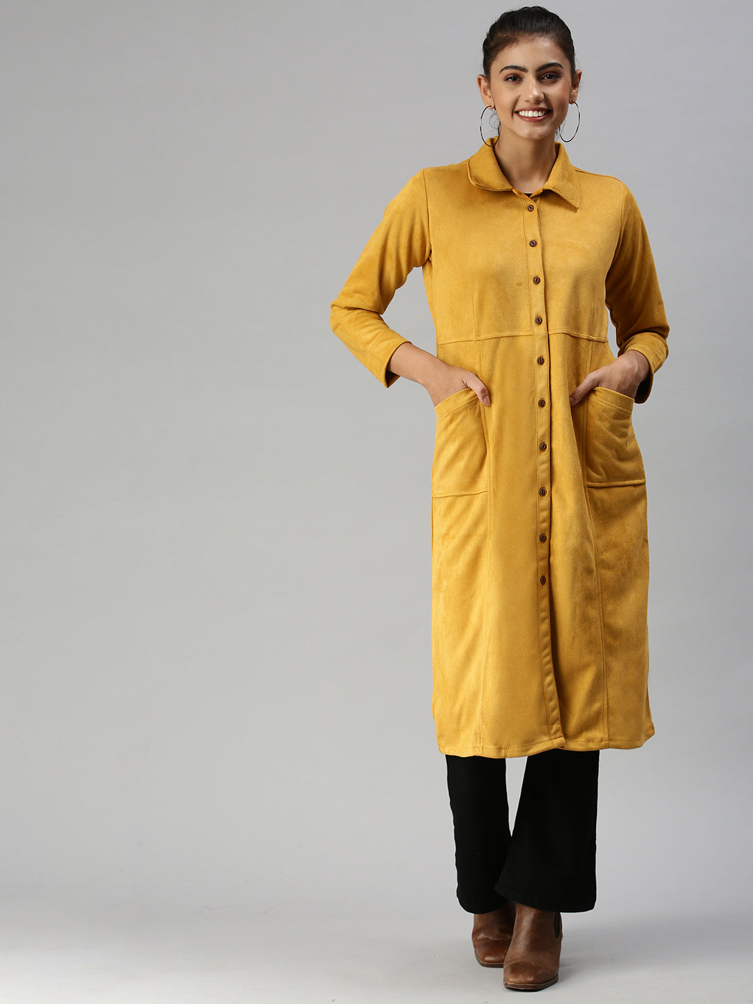 Women's Mustard Suede Overcoat