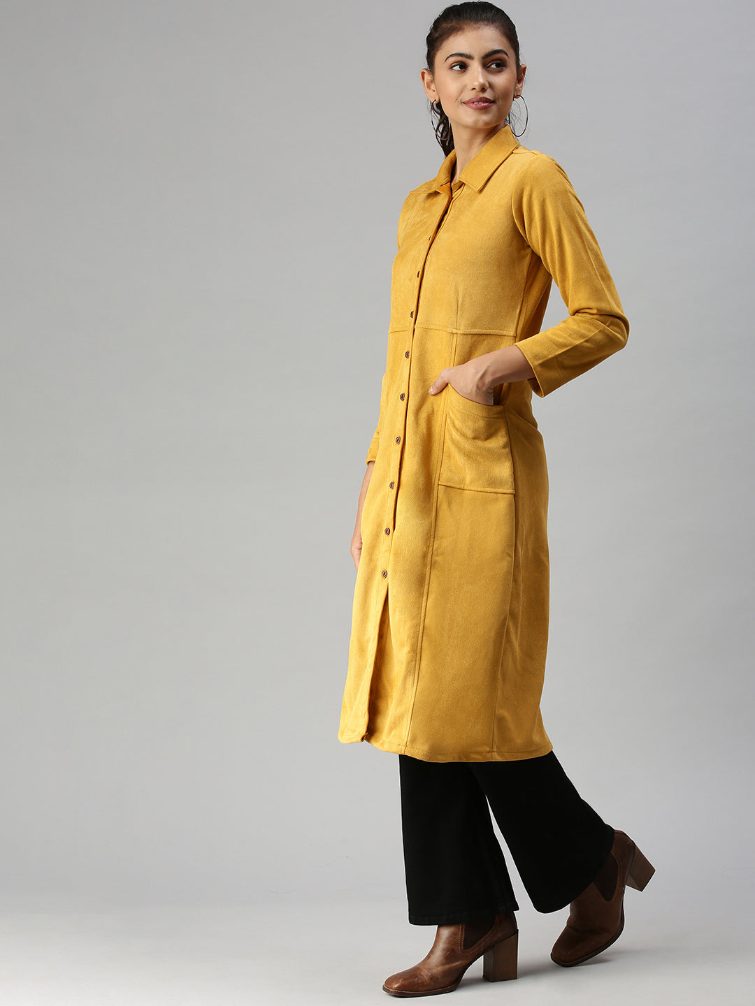 Women's Mustard Suede Overcoat