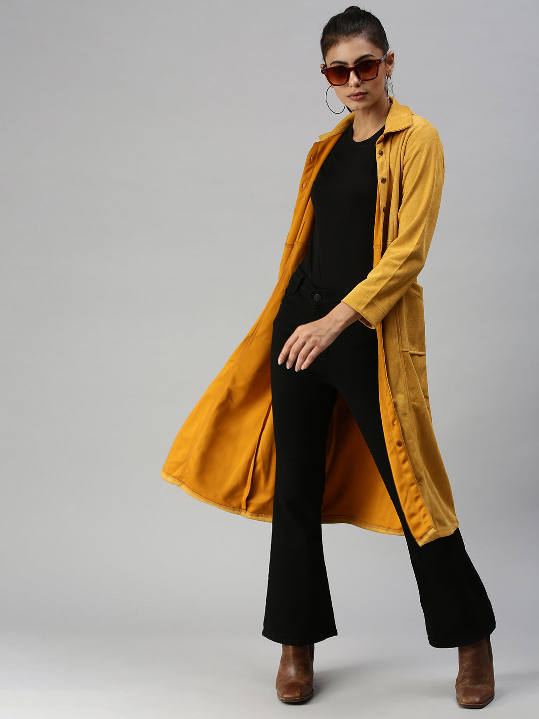 Women's Mustard Suede Overcoat