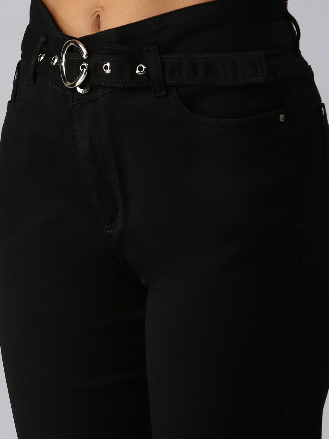 Women's Black Solid Slim Fit Denim Jeans