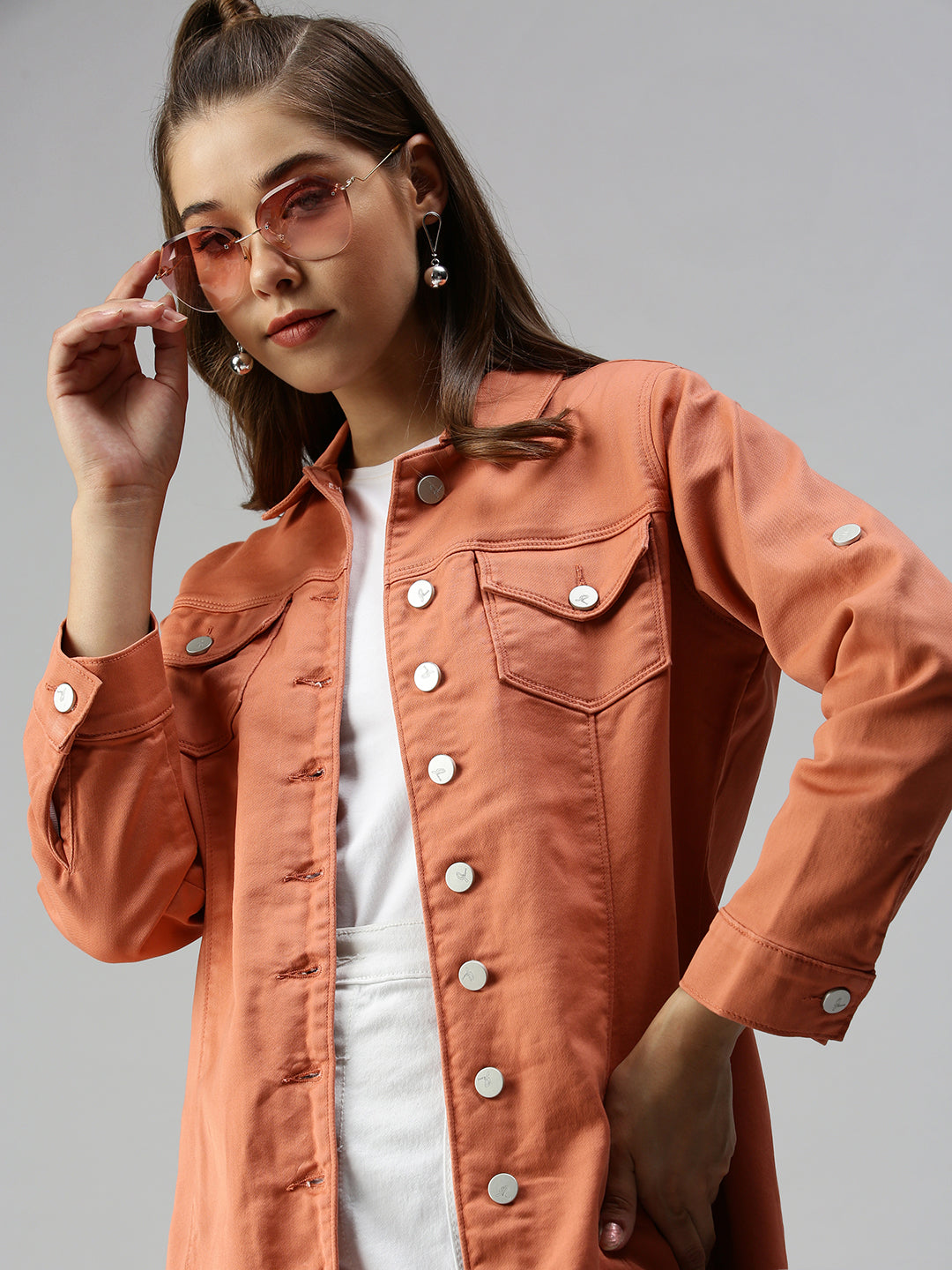 Women's Rust Cotton Tailored Jacket