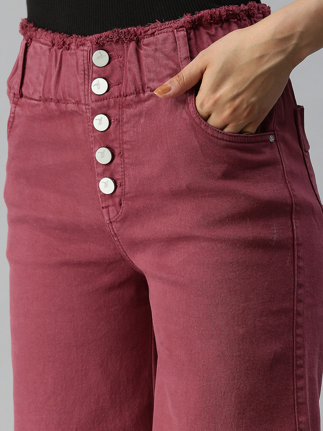 Women's Mauve Solid Denim Wide Leg Jeans