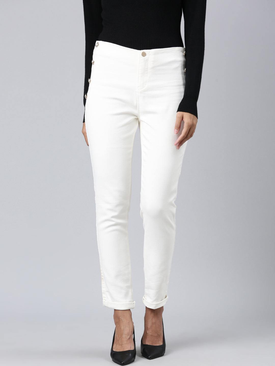 Women's Off White Slim Fit Stretchable Denim Jeans