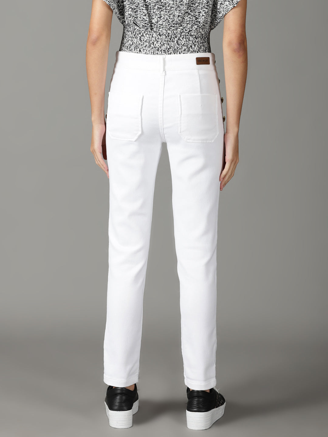 Women's White Slim Mid-Rise Fit Stretchable Jeans