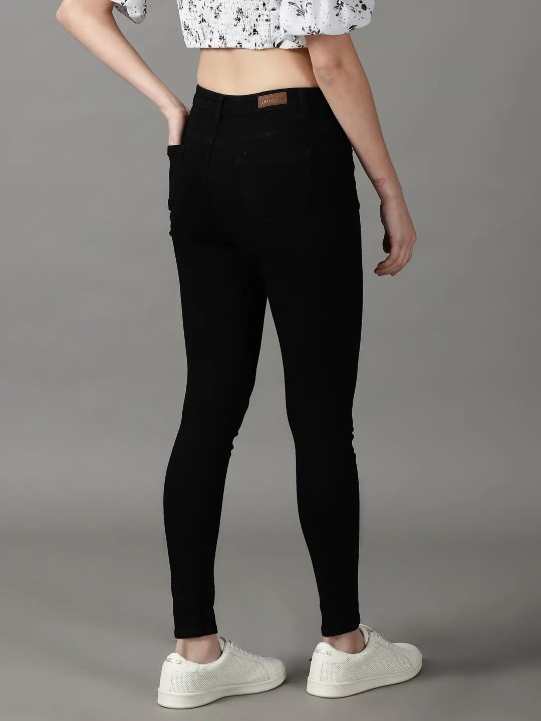 Women's Black Skinny Fit Acid Wash Cotton Stretchable Jeans