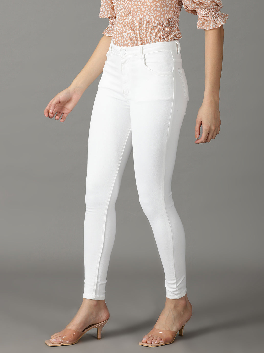 Women's White Solid Slim Fit Denim Jeans
