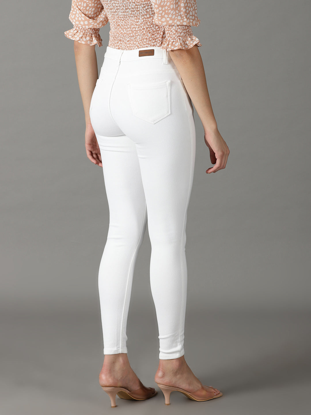 Women's White Solid Slim Fit Denim Jeans