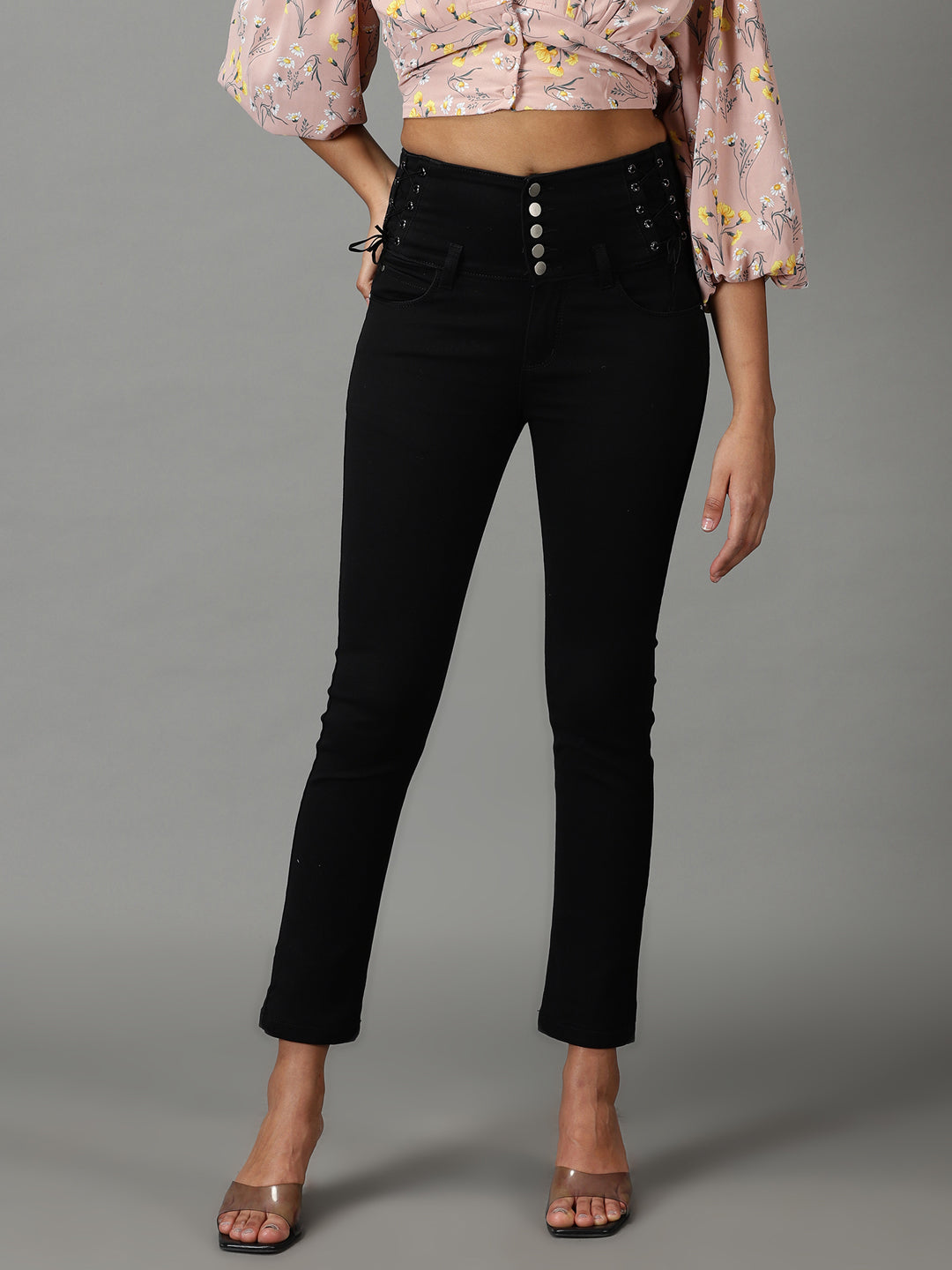 Women's Black Solid Slim Fit Denim Jeans