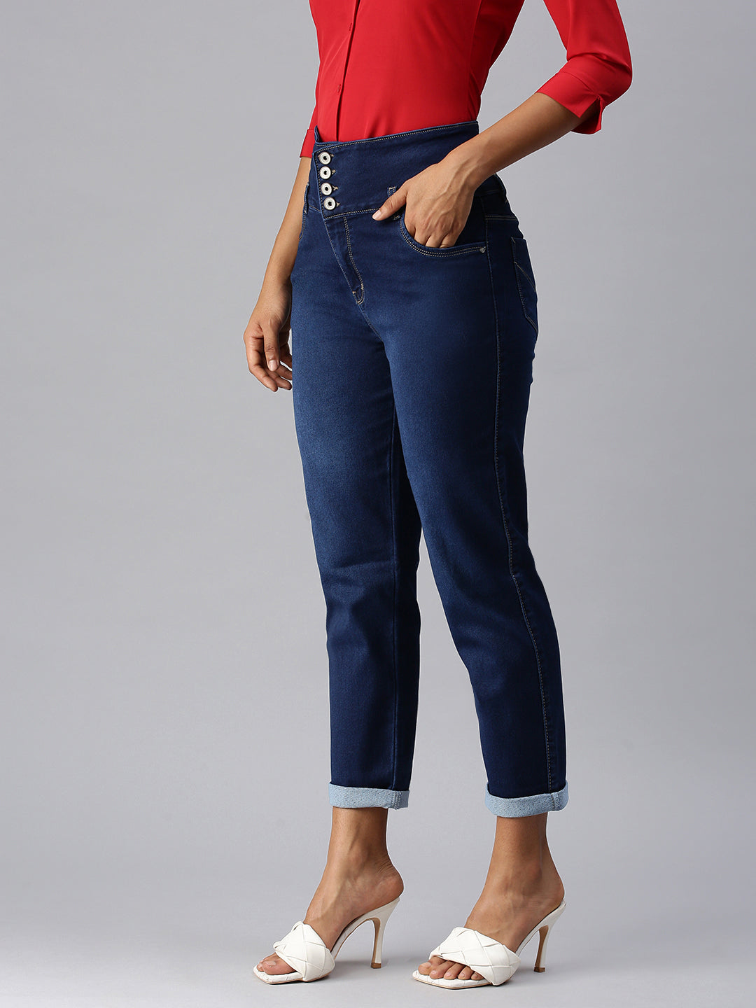 Women's Blue Straight Fit High-Rise Stretchable Denim Jeans
