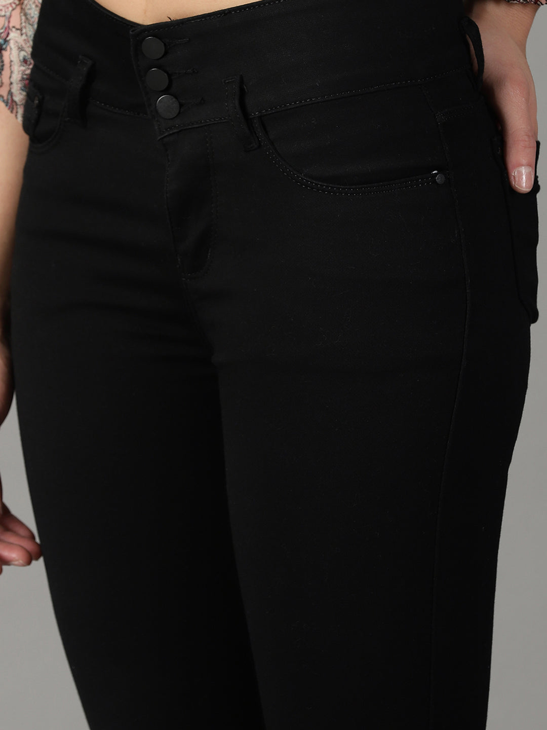 Women's Black Solid Slim Fit Denim Jeans