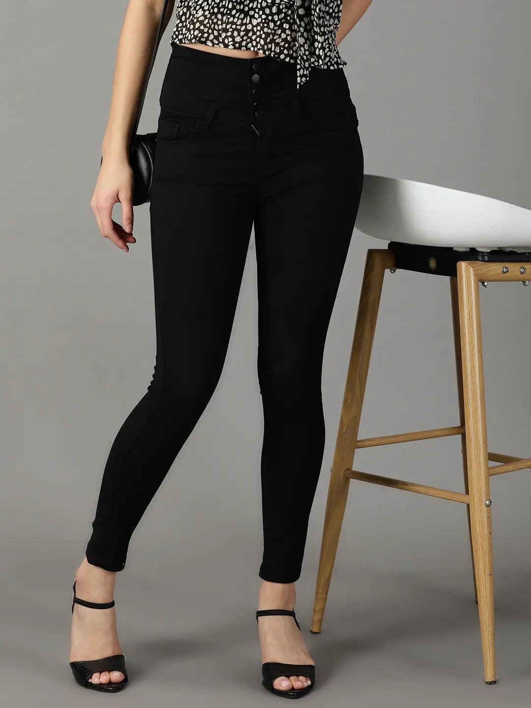 Women's Black Solid Slim Fit Denim Jeans