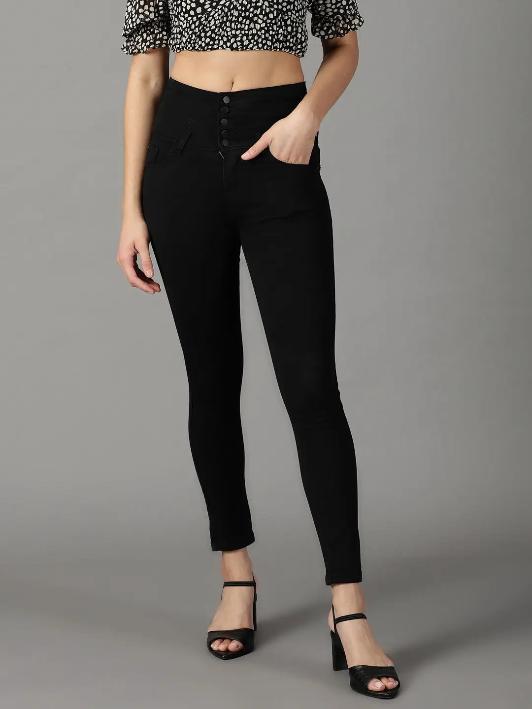 Women's Black Solid Slim Fit Denim Jeans