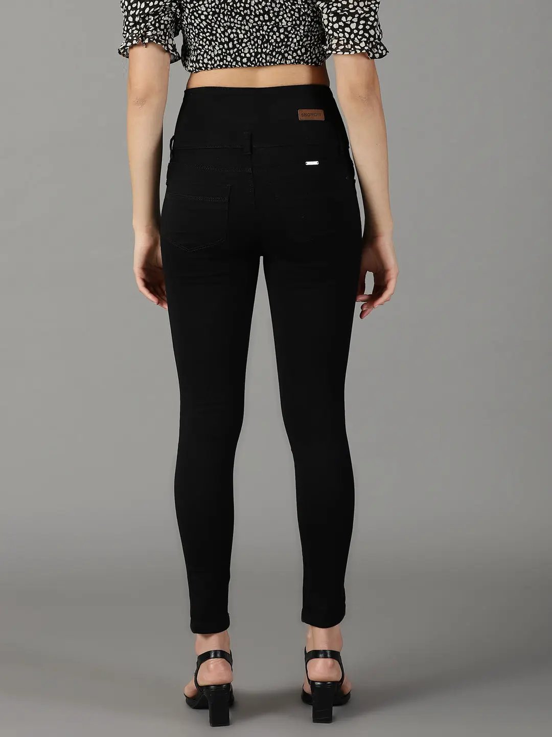 Women's Black Solid Slim Fit Denim Jeans