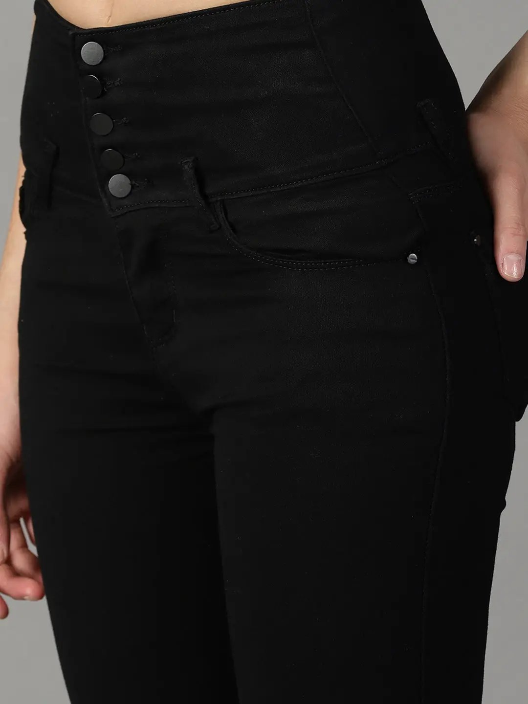 Women's Black Solid Slim Fit Denim Jeans
