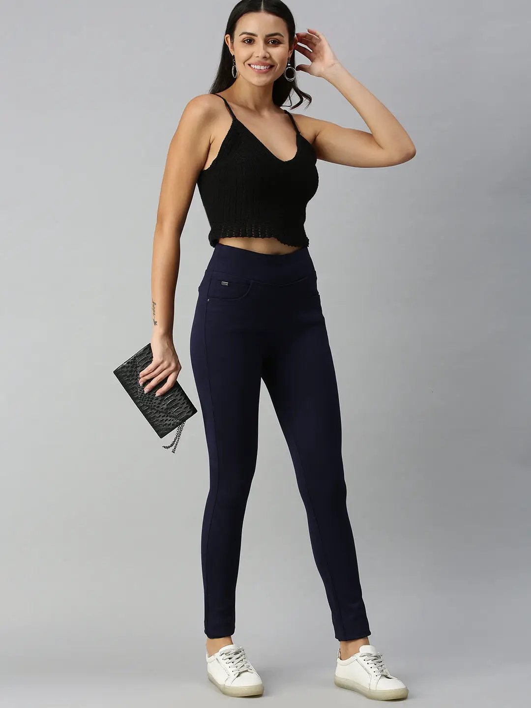 Women's Navy Blue Super Skinny Fit High-Rise Denim Jeans