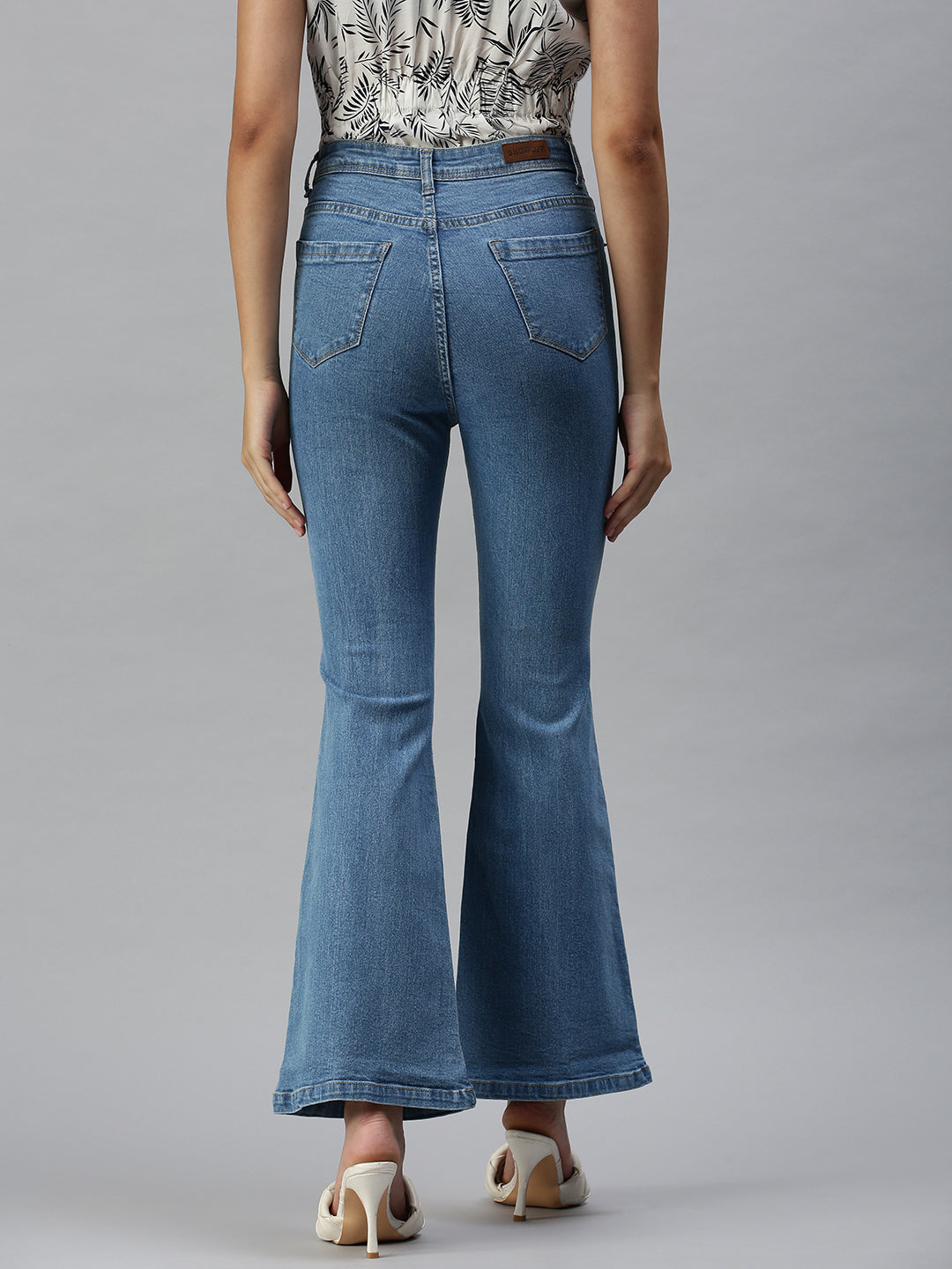 Women's Blue Bootcut High-Rise Light Fade Stretchable Denim Jeans