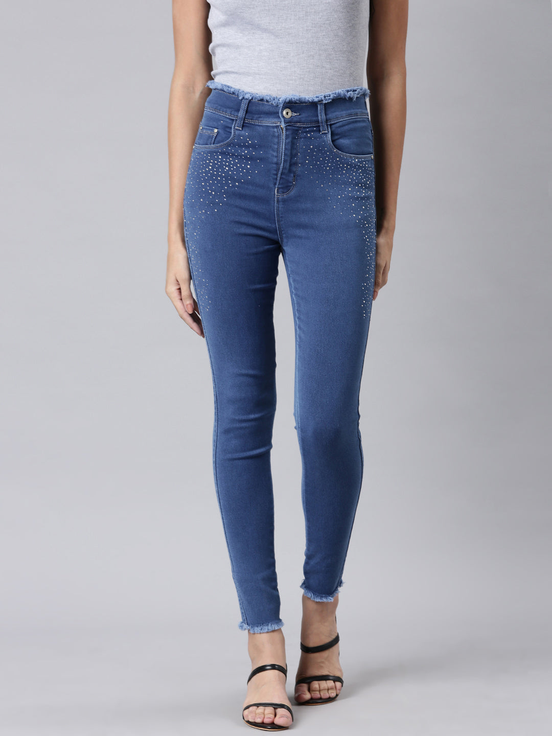 Women Blue Solid Slim Fit Denim Jeans