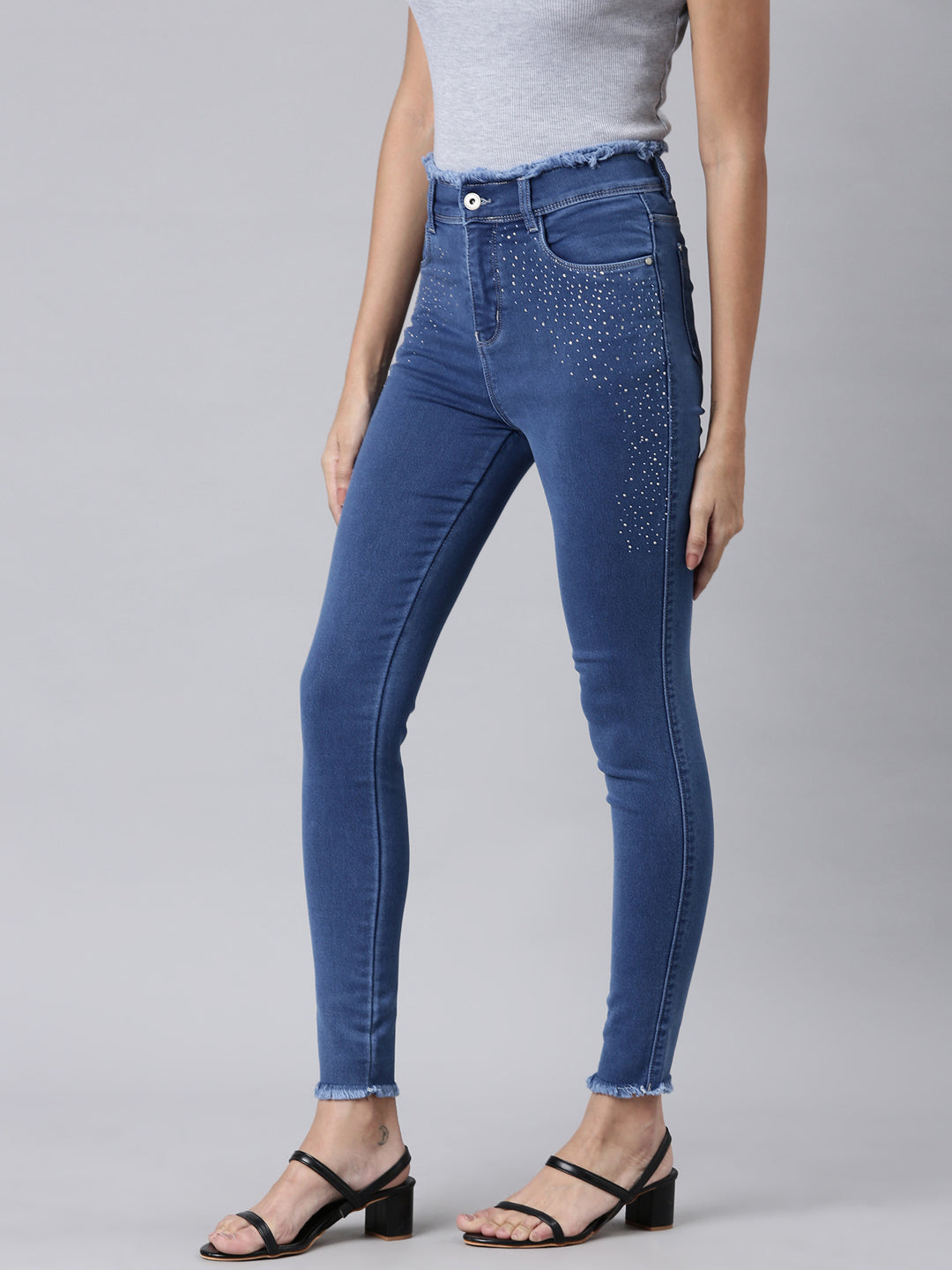 Women Blue Solid Slim Fit Denim Jeans