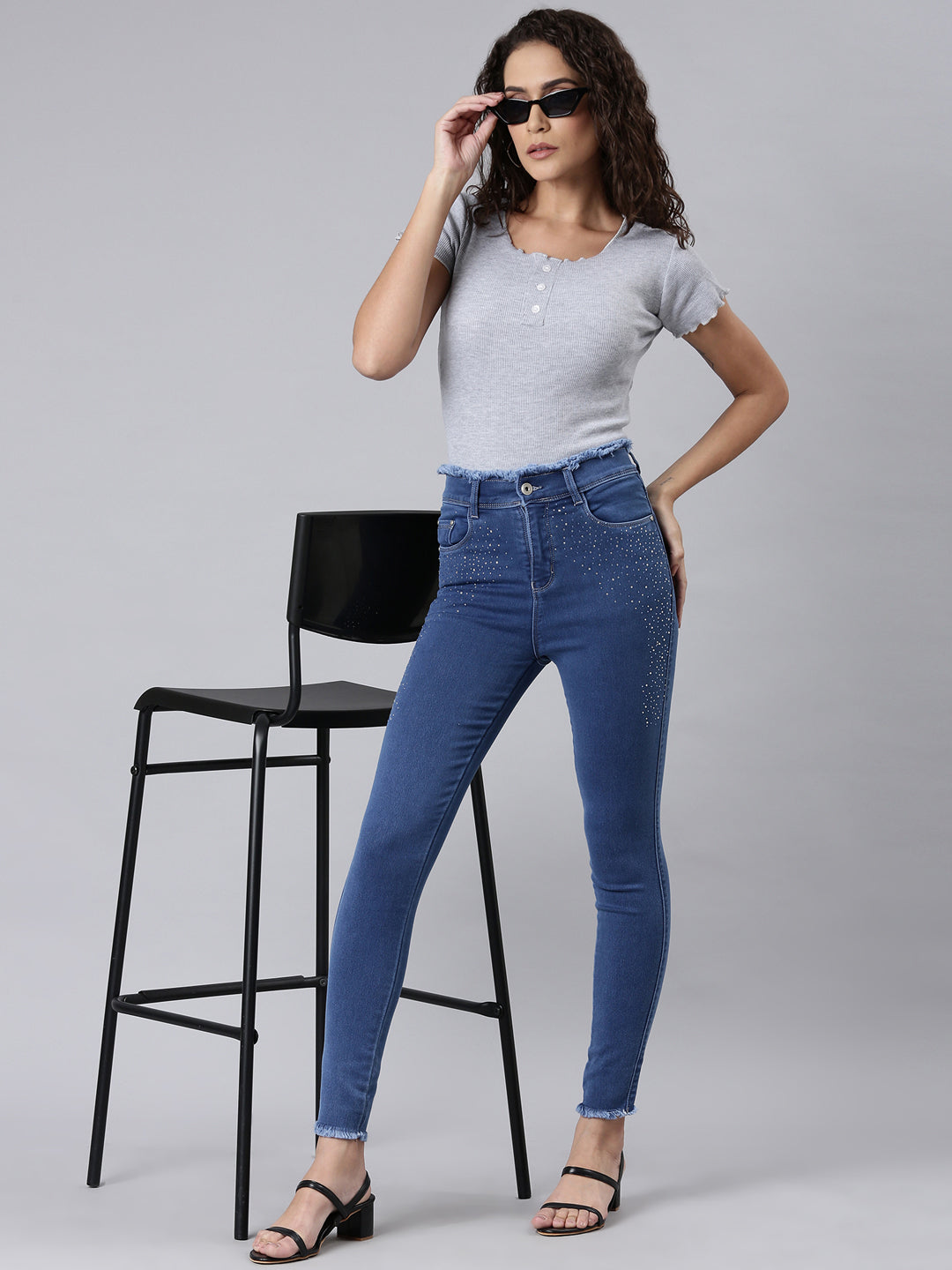 Women Blue Solid Slim Fit Denim Jeans