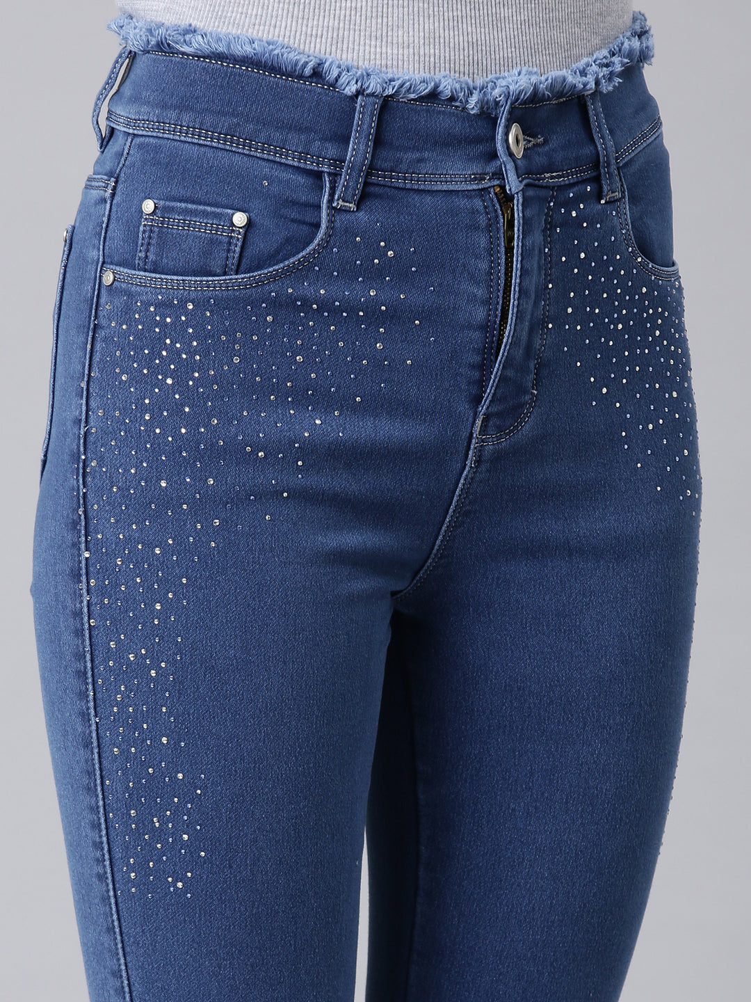 Women Blue Solid Slim Fit Denim Jeans