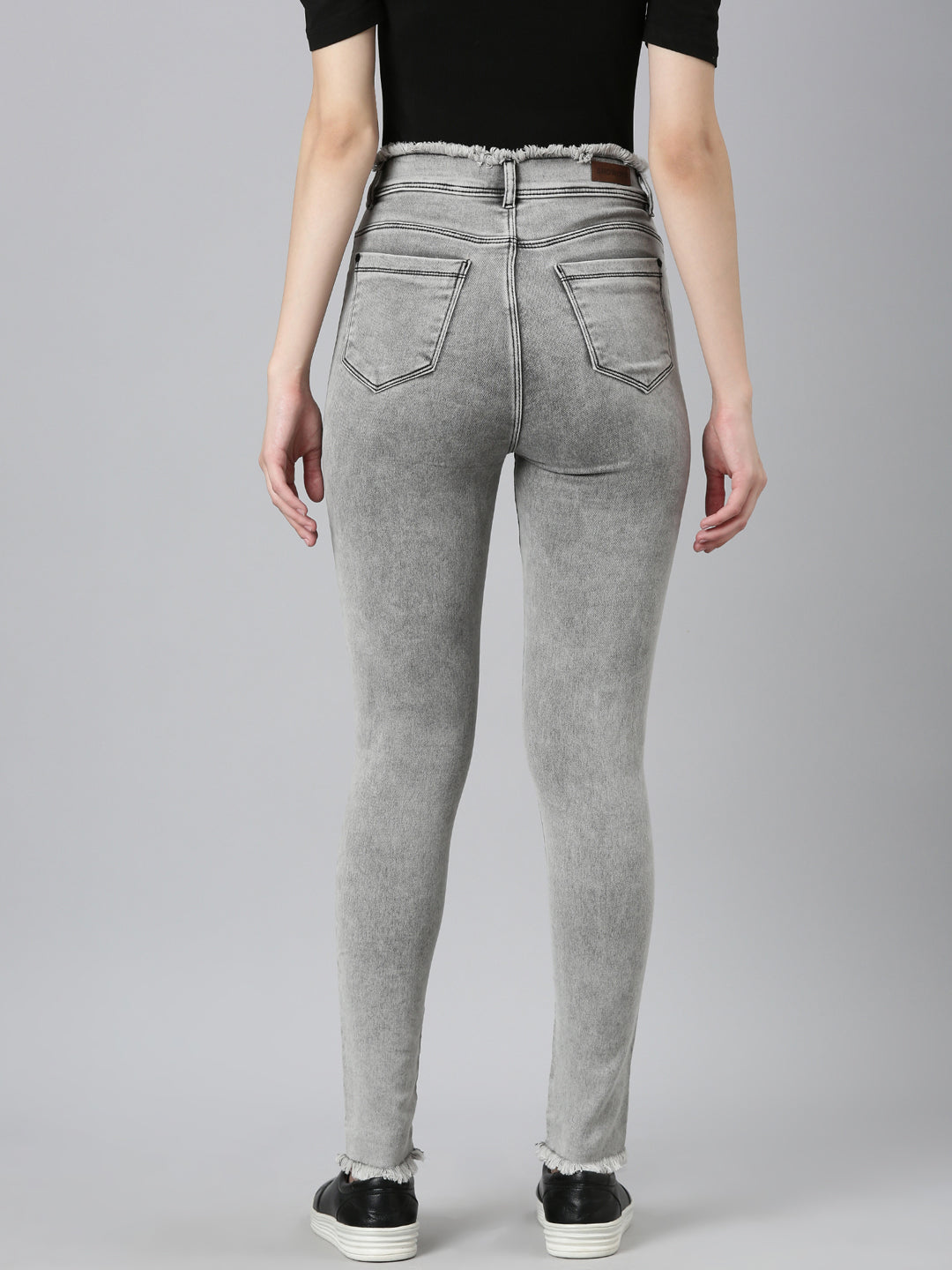 Women Grey Embellished Skinny Fit Denim Jeans