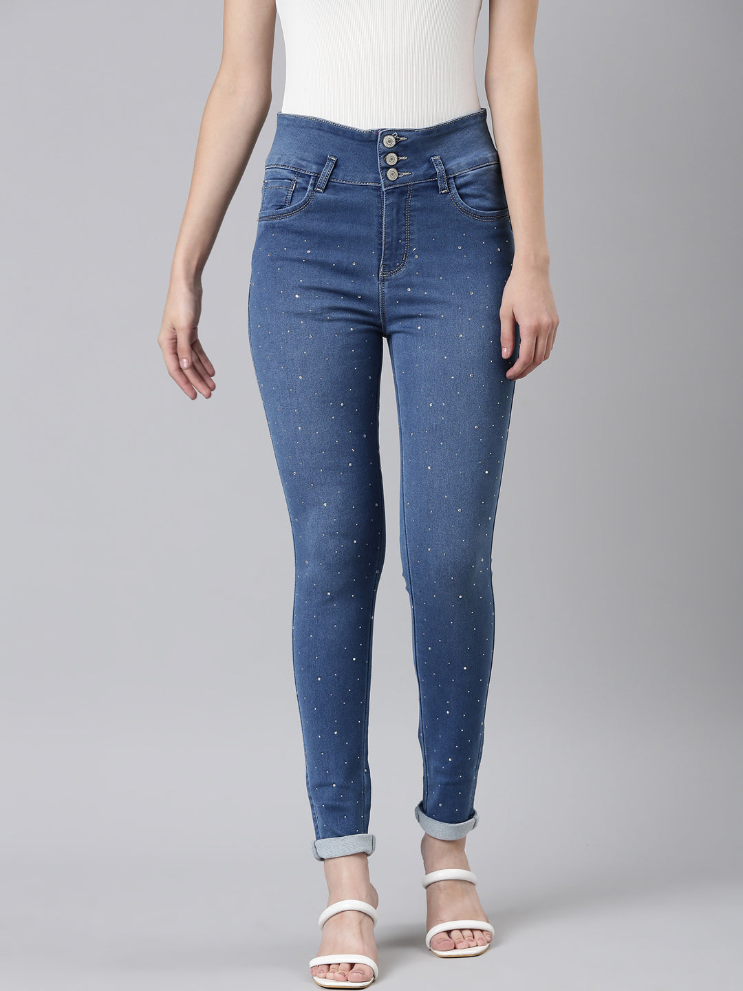 Women Blue Solid Skinny Fit Denim Jeans