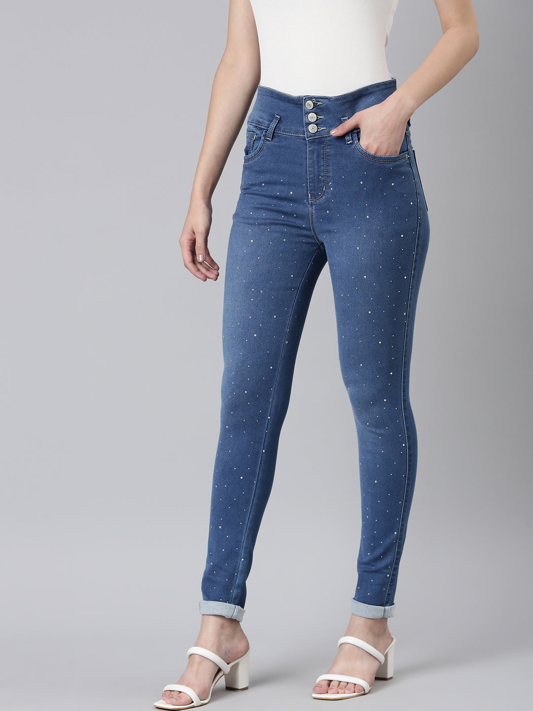 Women Blue Solid Skinny Fit Denim Jeans