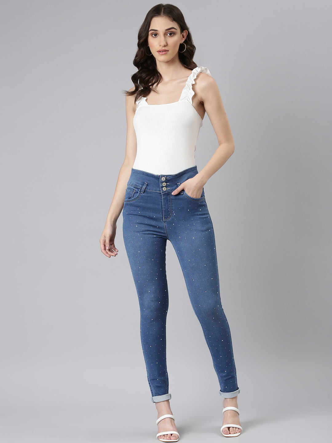 Women Blue Solid Skinny Fit Denim Jeans