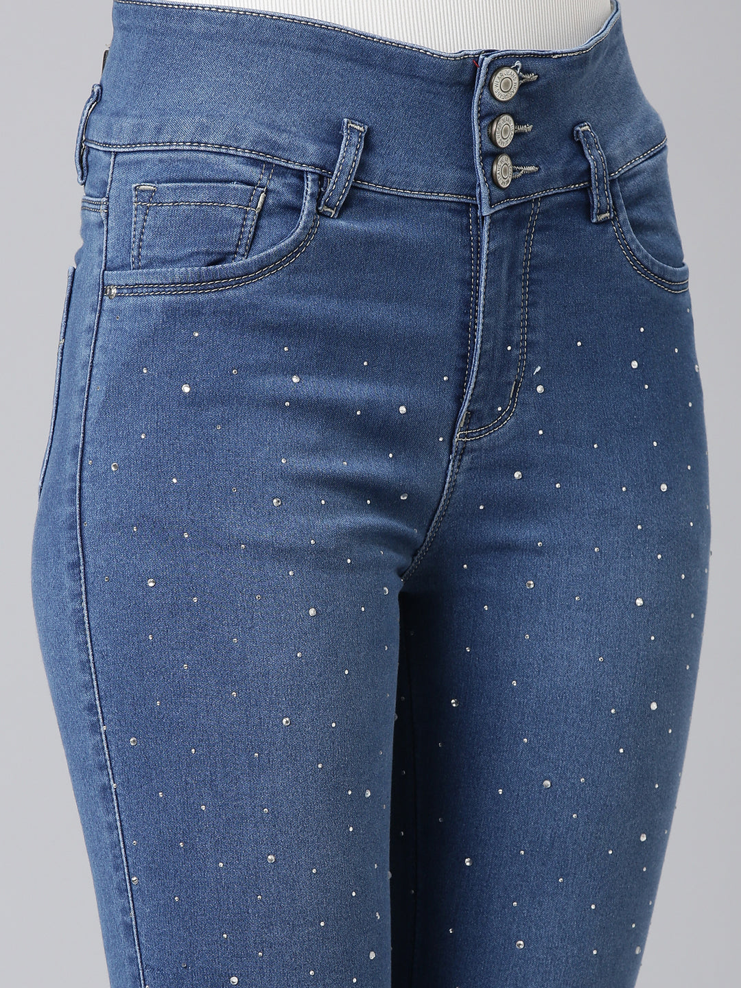 Women Blue Solid Skinny Fit Denim Jeans