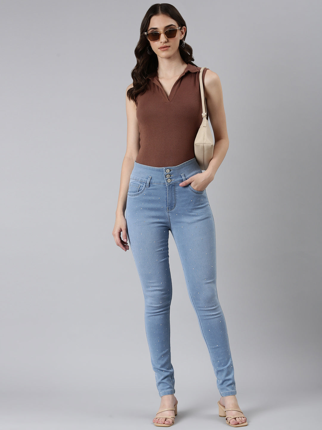 Women's Blue Solid Skinny Fit Denim Jeans