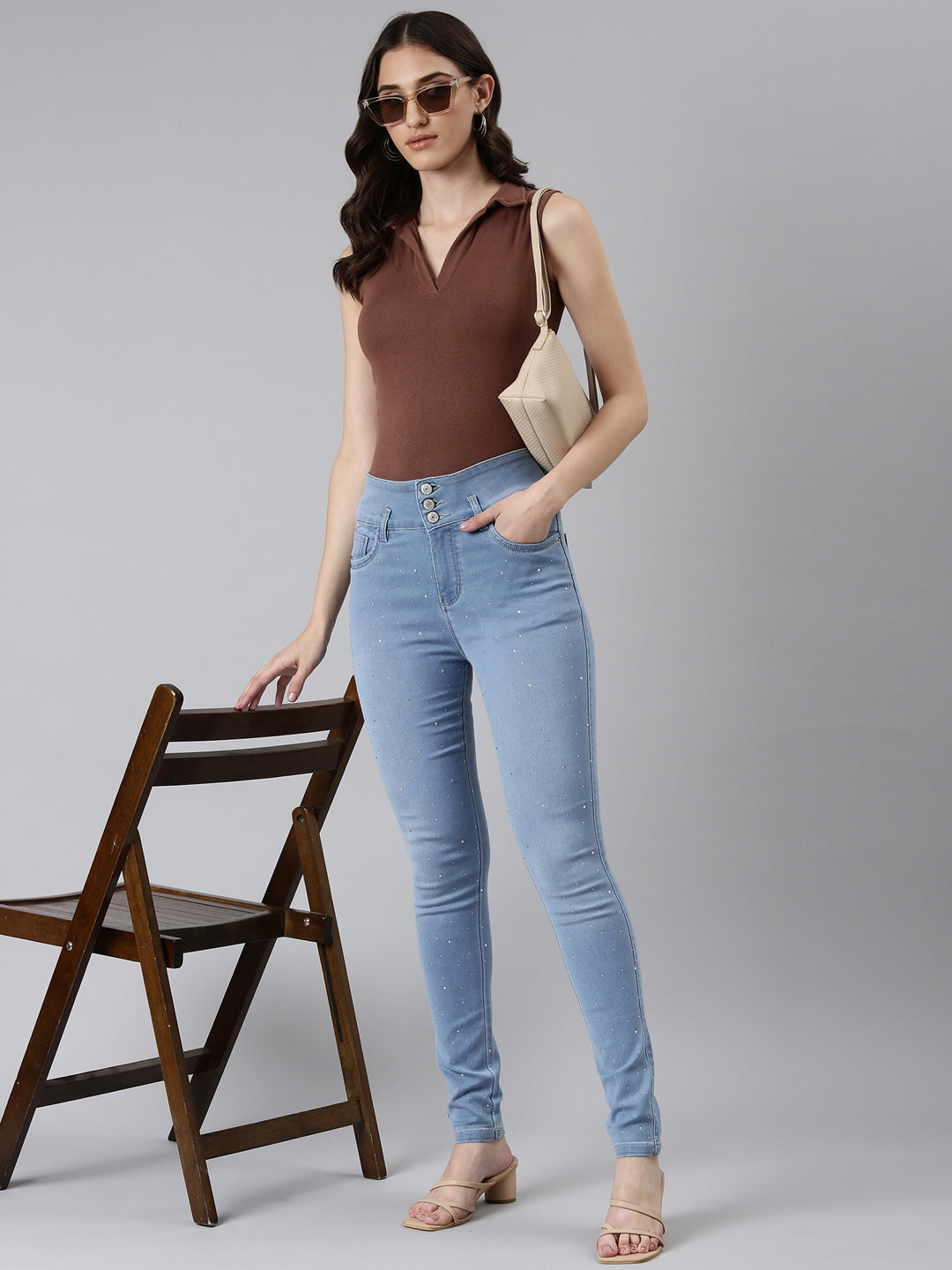 Women's Blue Solid Skinny Fit Denim Jeans