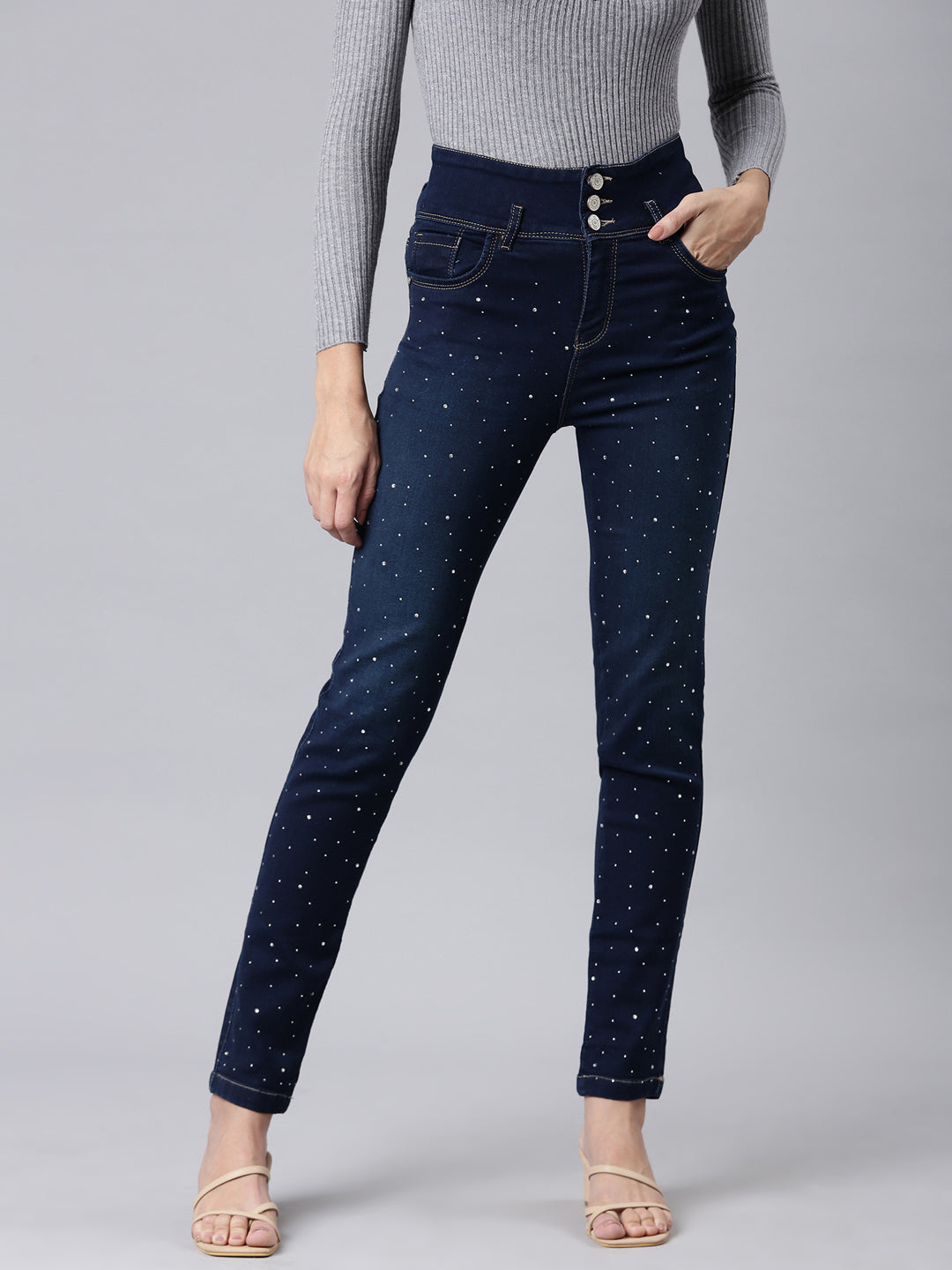 Women Navy Blue Solid Skinny Fit Denim Jeans