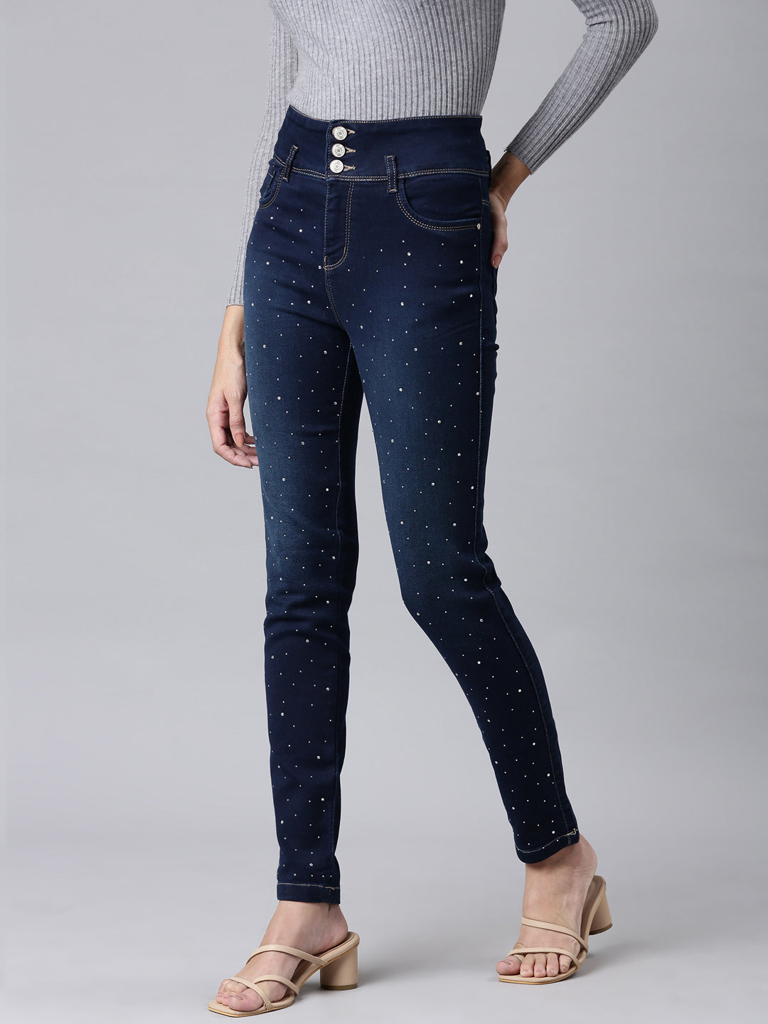 Women Navy Blue Solid Skinny Fit Denim Jeans