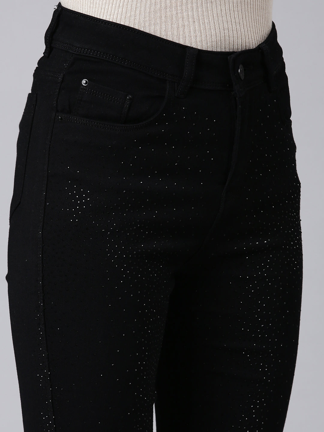 Women Black Solid Slim Fit Denim Jeans