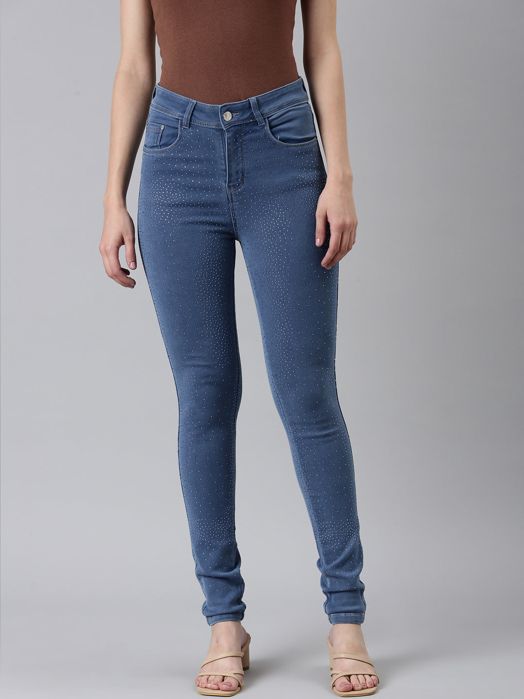 Women Blue Solid Slim Fit Denim Jeans