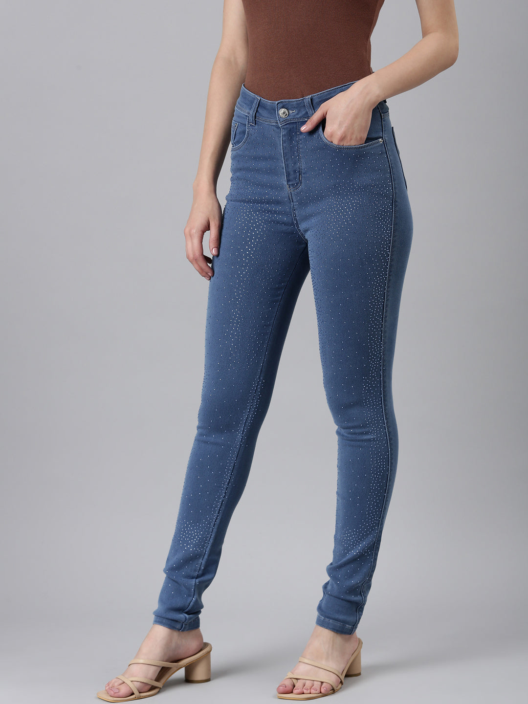 Women Blue Solid Slim Fit Denim Jeans