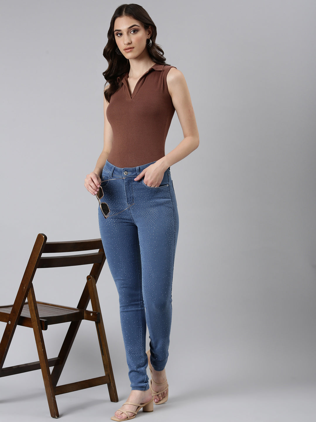 Women Blue Solid Slim Fit Denim Jeans