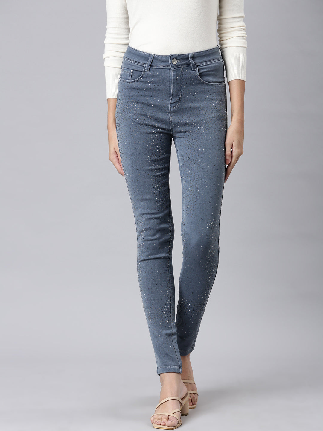 Women Grey Solid Skinny Fit Denim Jeans