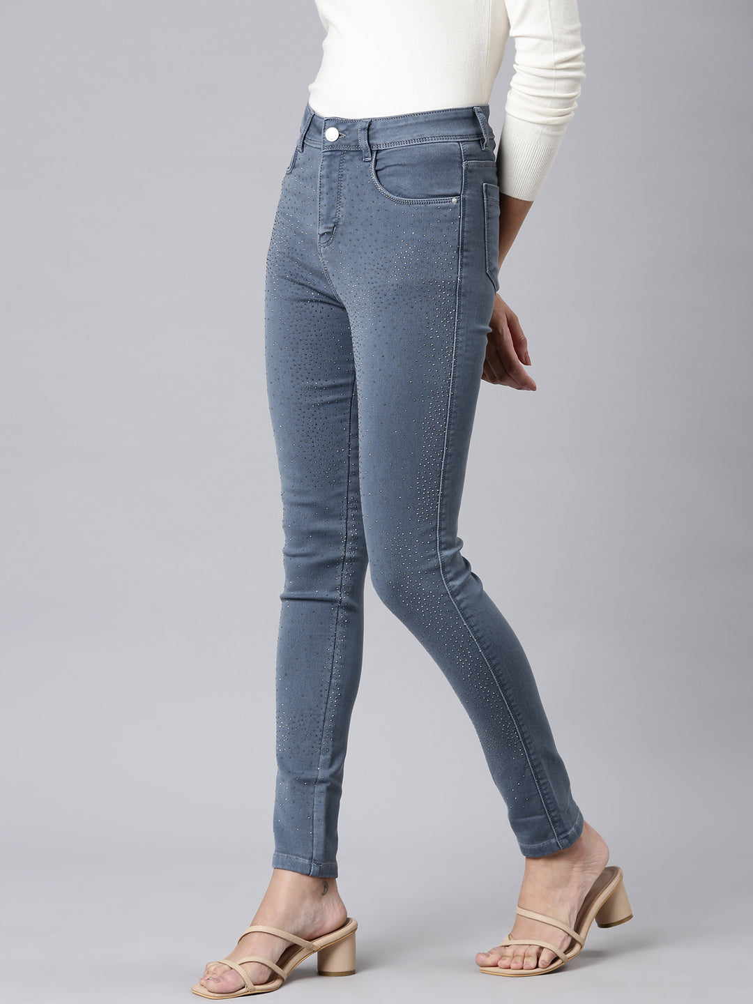 Women Grey Solid Skinny Fit Denim Jeans