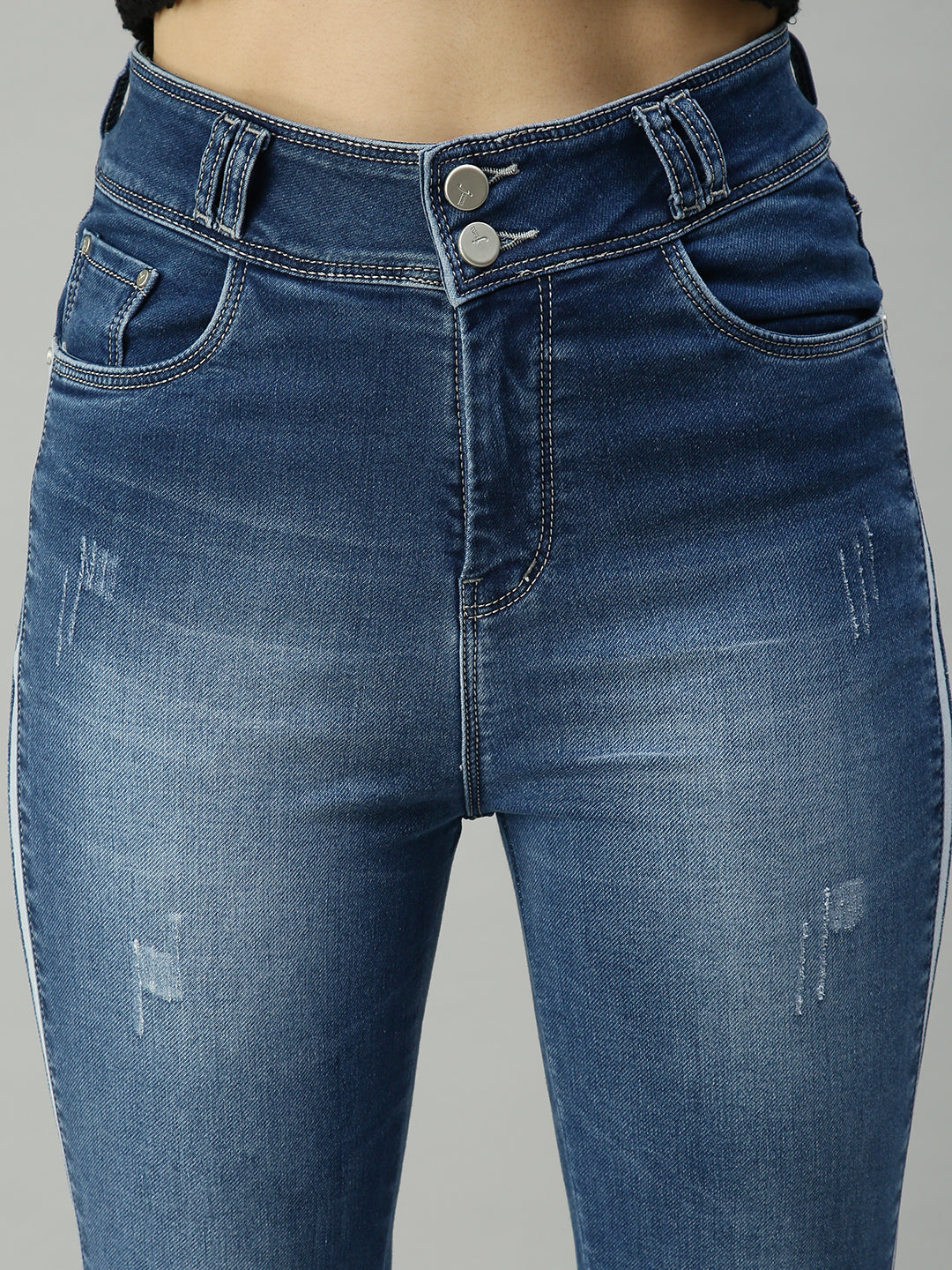 Women's Blue Solid Denim Slim Jeans