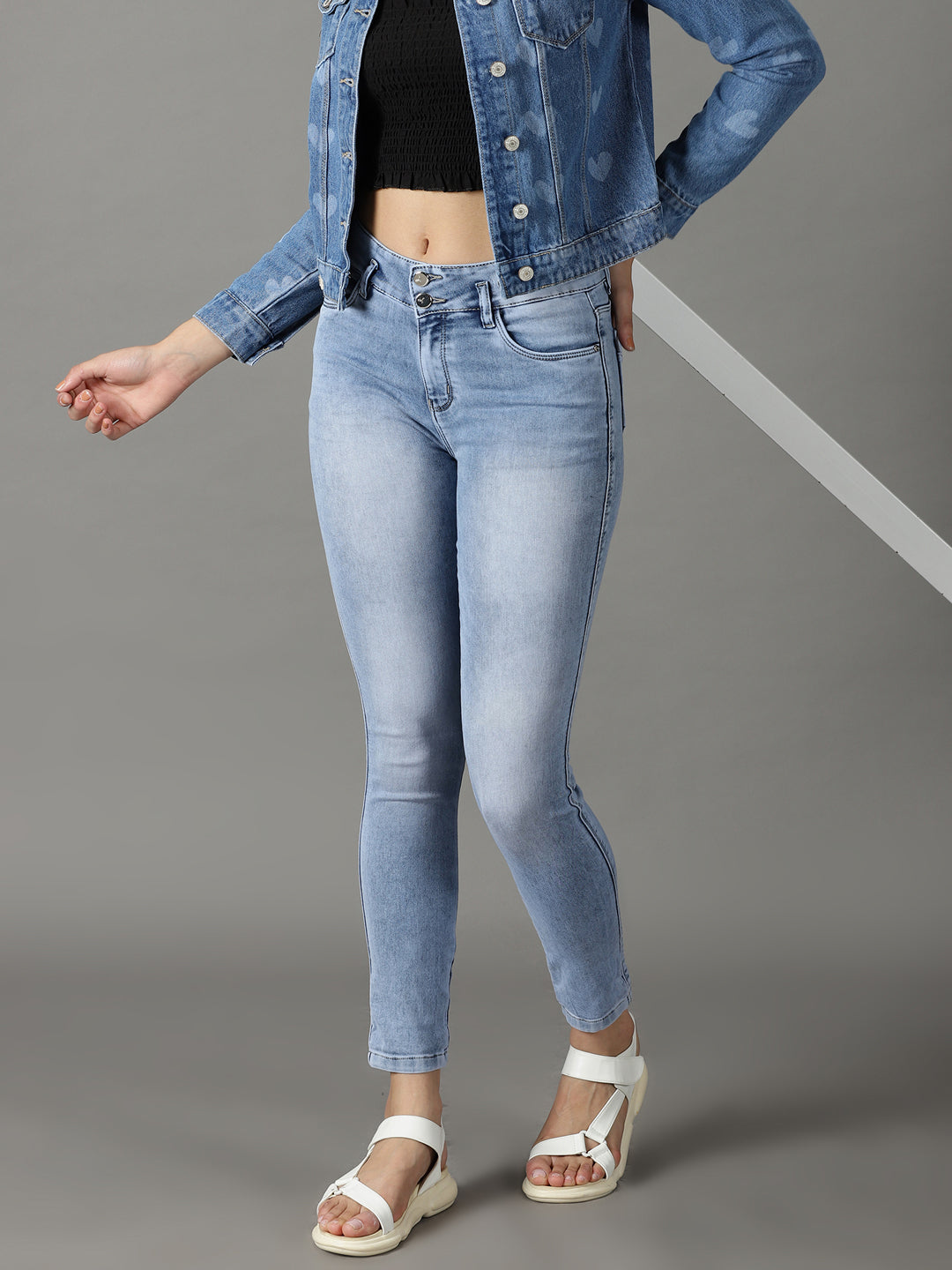 Women's Blue Solid Slim Fit Denim Jeans